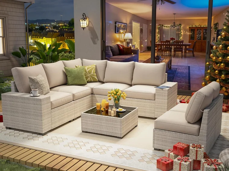 8-Piece Wicker Patio Sectional by Olimix in Grayish-white/Beige