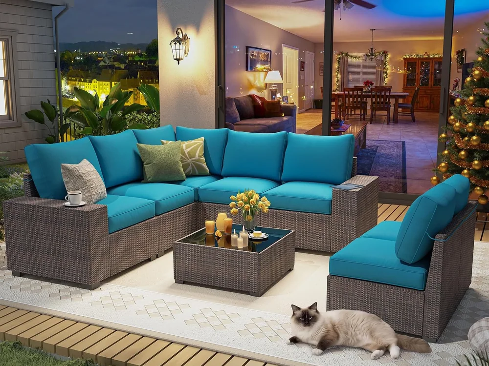 8-Piece Wicker Patio Sectional by Olimix in Brown/Peacockblue