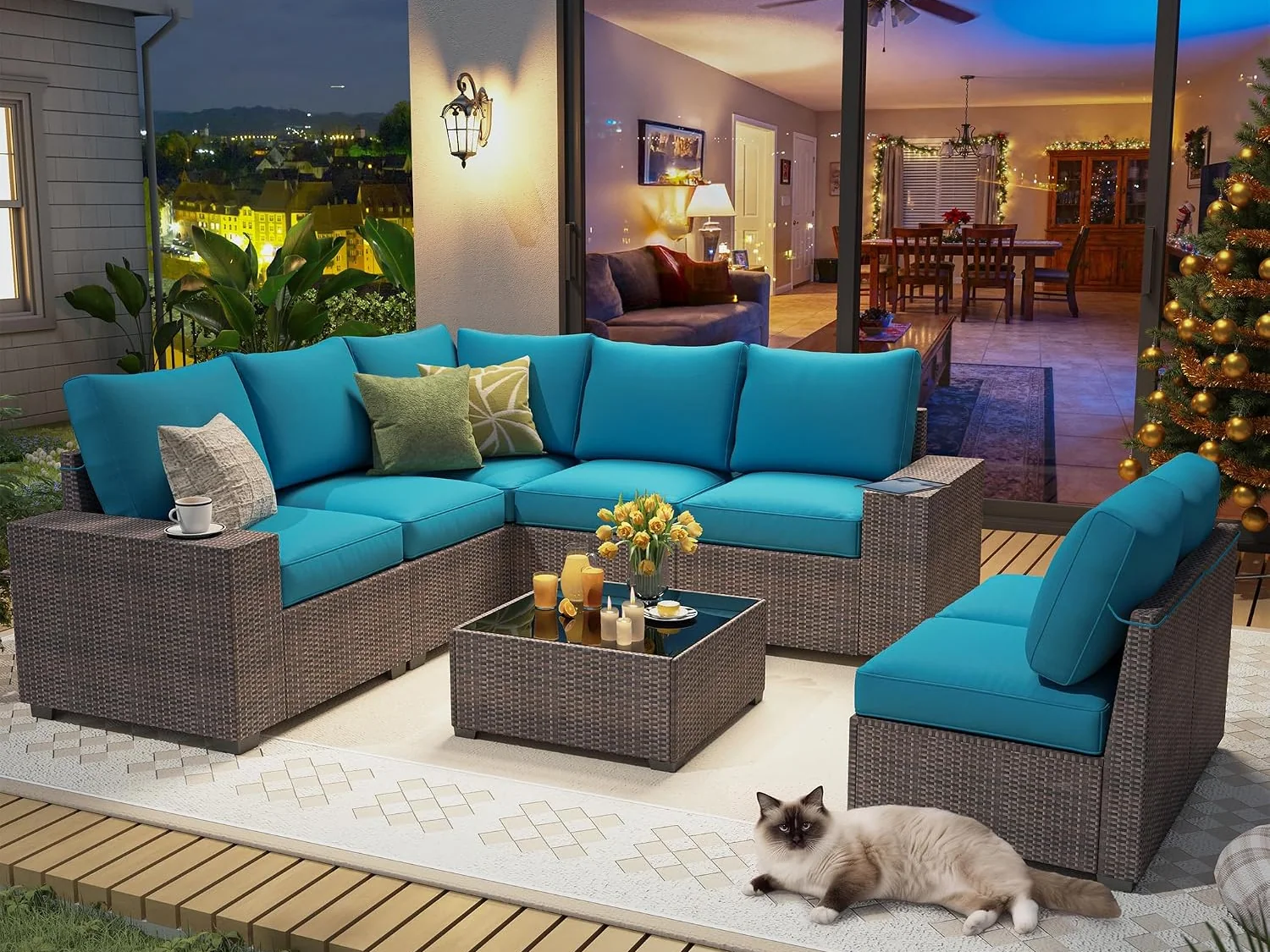 8-Piece Wicker Patio Sectional by Olimix in Brown/Peacockblue