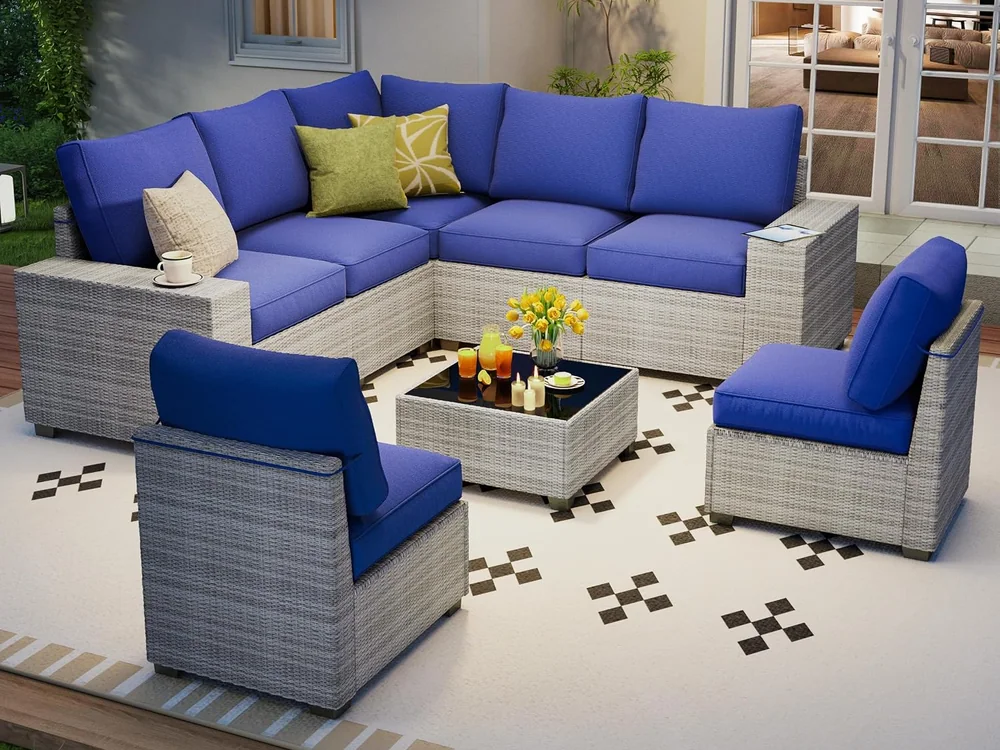 8-Piece Wicker Patio Sectional by Olimix in Grayish-white/Blue