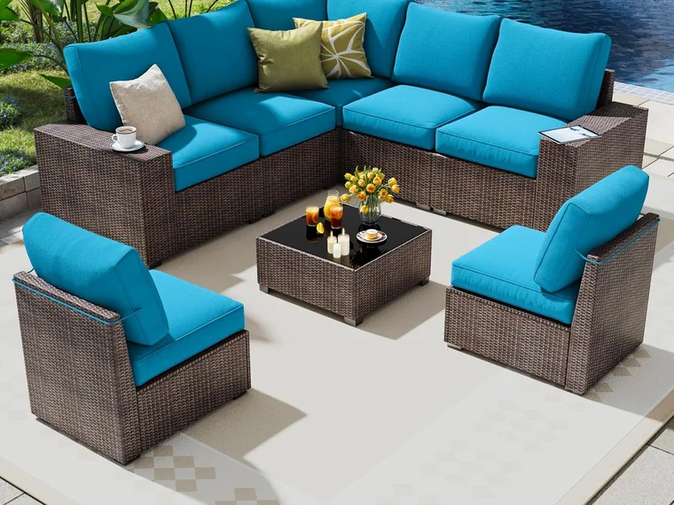 8-Piece Wicker Patio Sectional by Olimix in Brown/Peacockblue