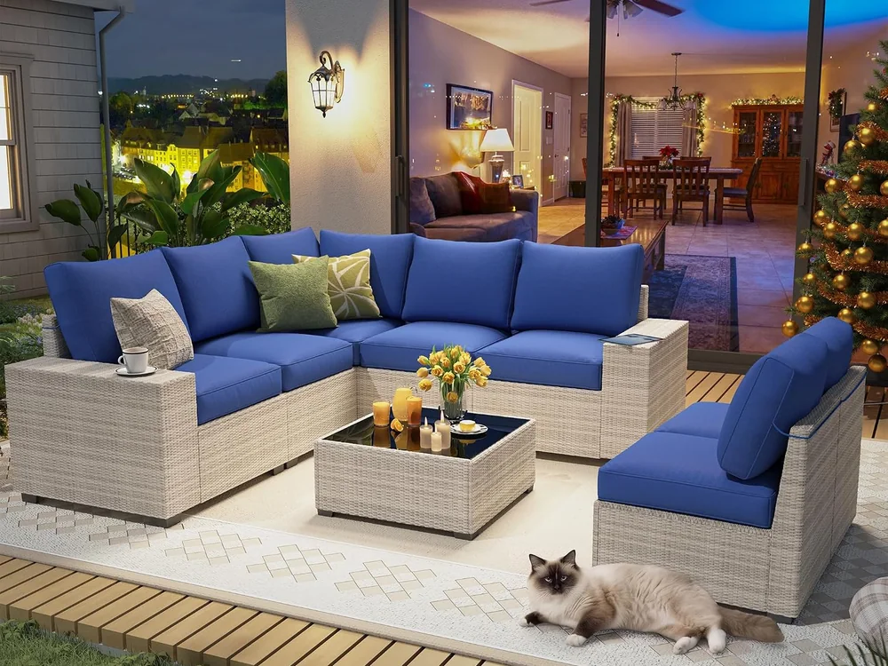 8-Piece Wicker Patio Sectional by Olimix in Grayish-white/Blue
