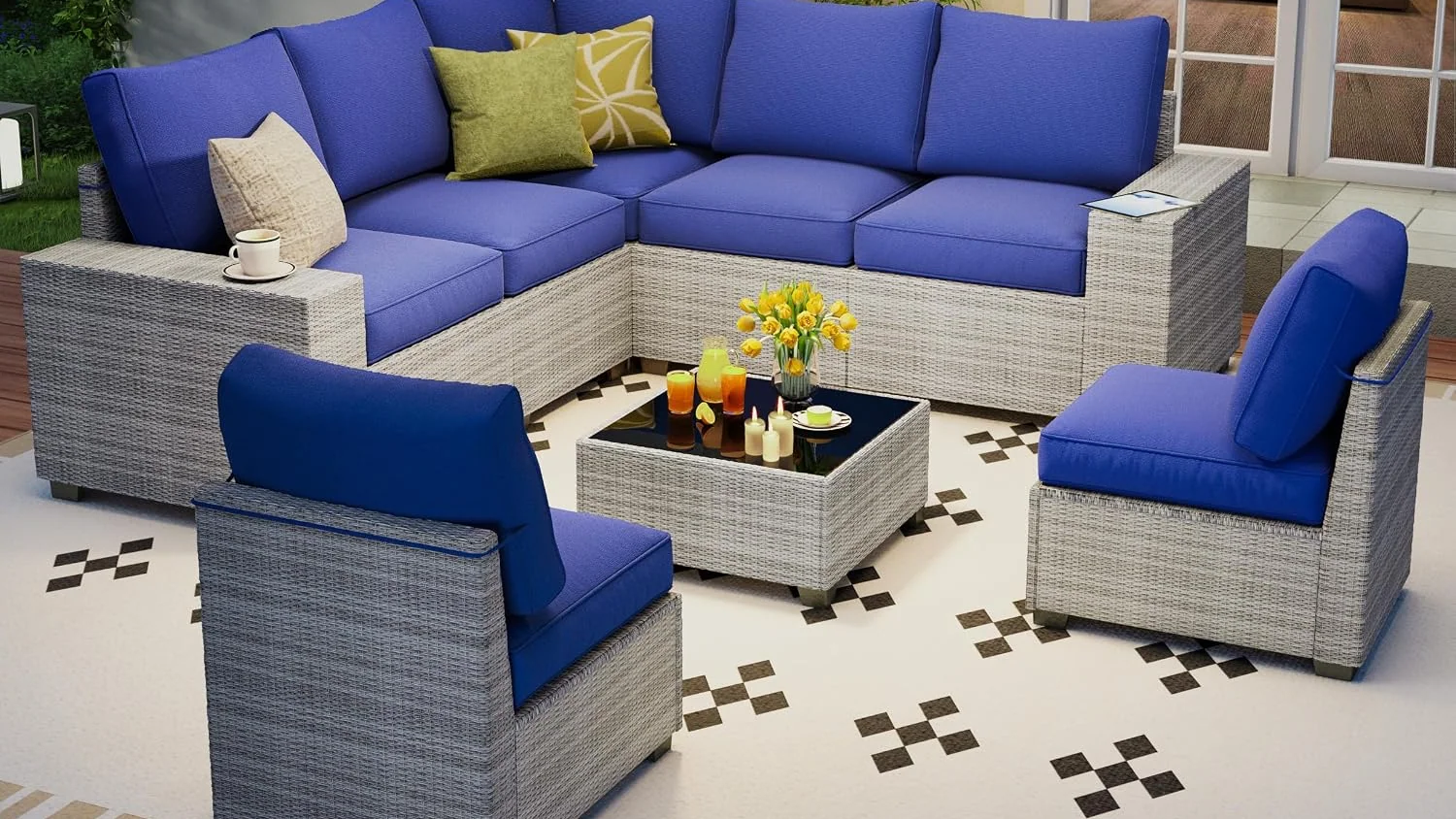 8-Piece Wicker Patio Sectional by Olimix in Grayish-white/Blue