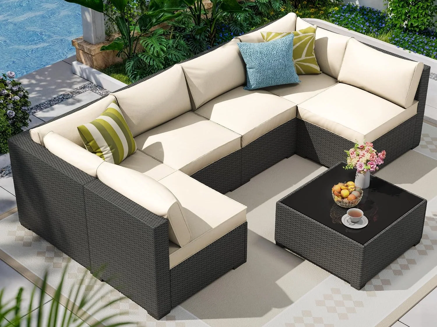 7-Piece Wicker Patio Sectional by Olimix in Coffee/Beige