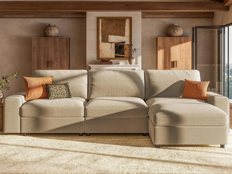 Oversized L Sectional with Storage by Olimix in Camel