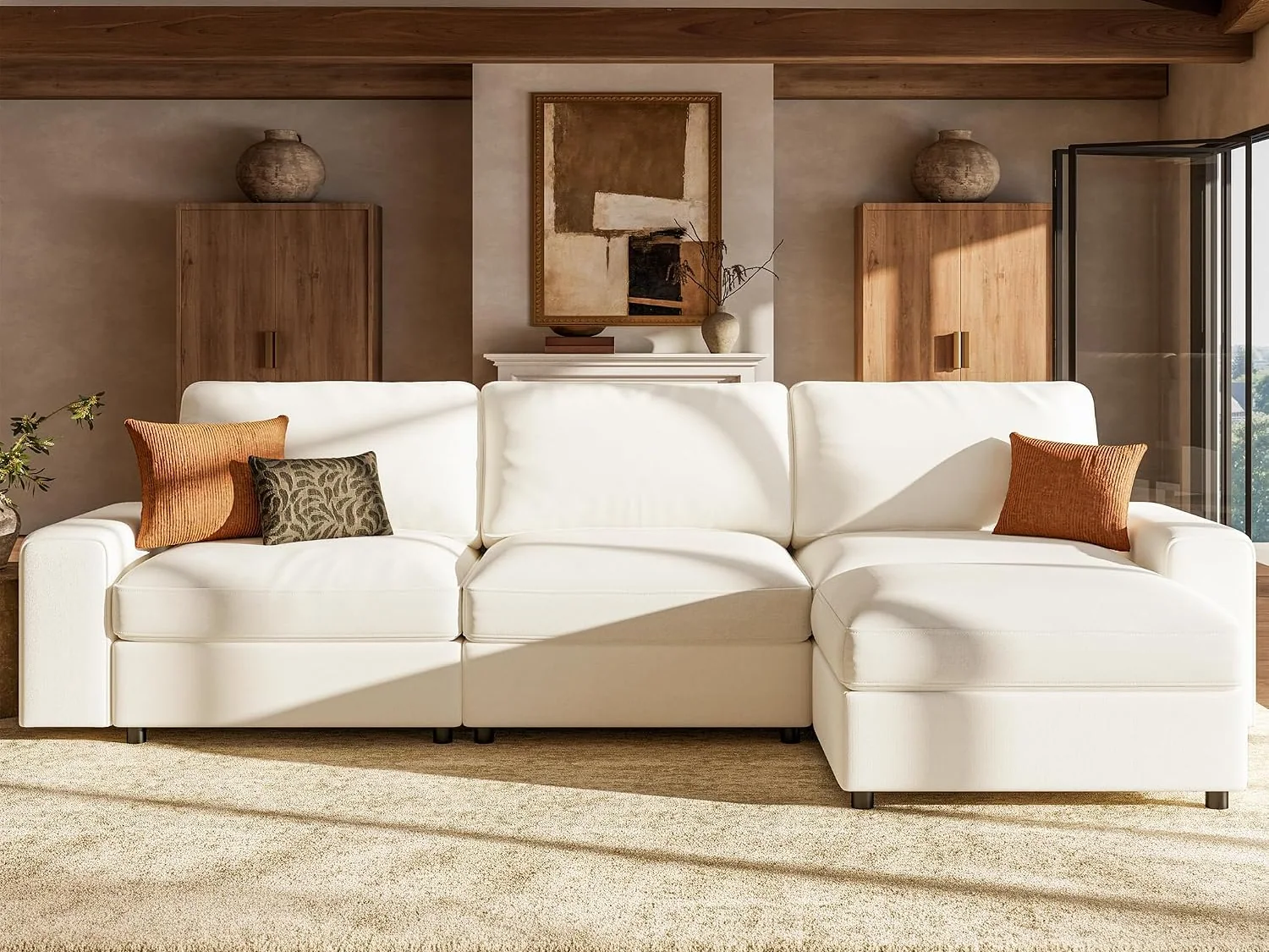 Oversized L Sectional with Storage by Olimix in Beige